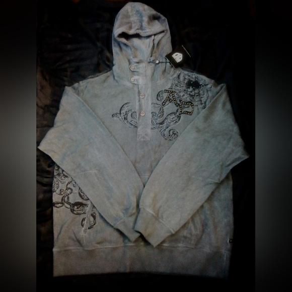 Artful Dodger Ancient Rustic Gothic Graphic Design Spray Hoodie Men's 3XL Gray - Picture 4 of 15